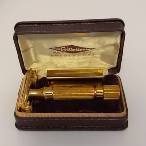 Vintage Gillette Gold-Tone Safety Razor Set